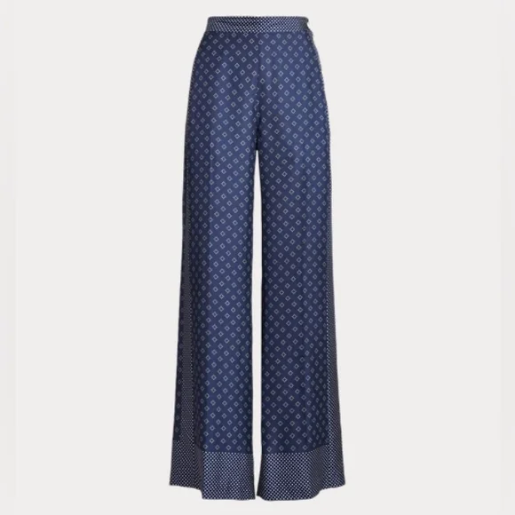 Polo Ralph Lauren Silk Palazzo Pants Geo Polka Dot Blue - Picture 7 of 7